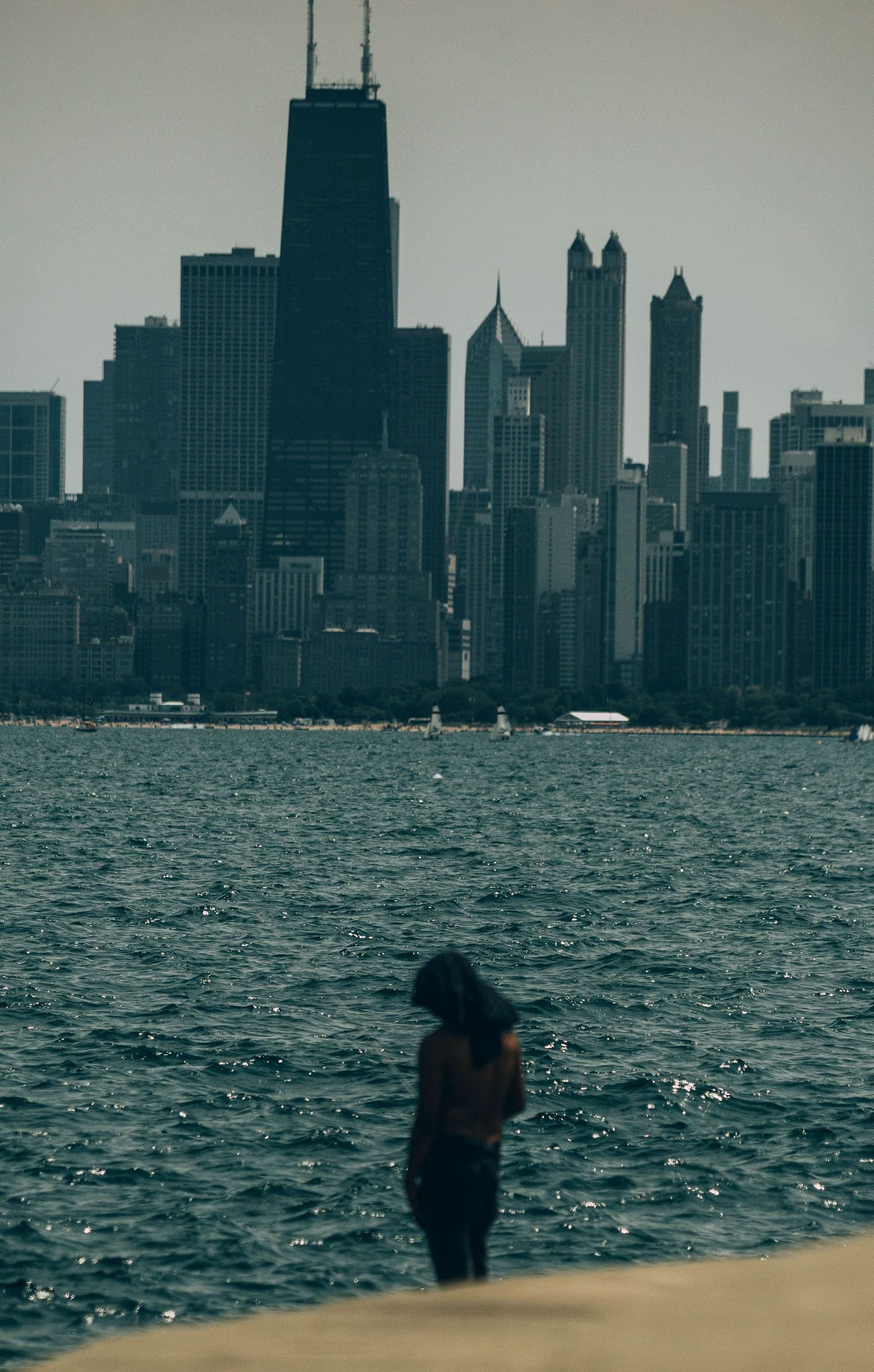 The Chicago skyline from the Lake Michigan shore